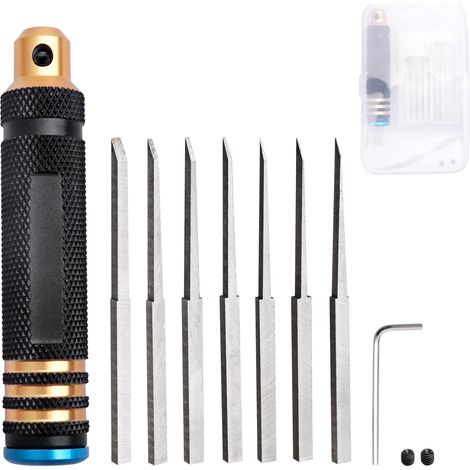 Hobby knife blade set 0.1 mm 0.2 mm 0.4 mm 0.6 mm 0.8 mm 1.0 mm 2.0 mm with handle. Hobby construction tools. Craft set for basic model building.