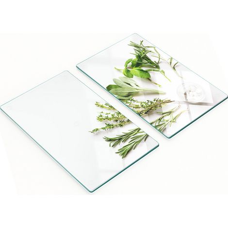 Juego de tablas de cocina de vidrio templado con gr谩ficos de hierbas, 2 x 30 x 52 cm.