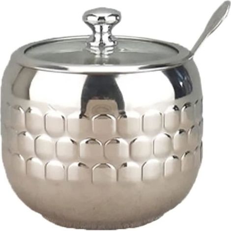 Sucrier - Non spécifié - Pot en Acier Inoxydable - Couvercle Transparent - 9x7 cm - Antirouille (1/4)