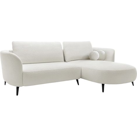 Canapé d'angle droit convertible en tissu bouclette blanc ivoire AREMIA (1/5)
