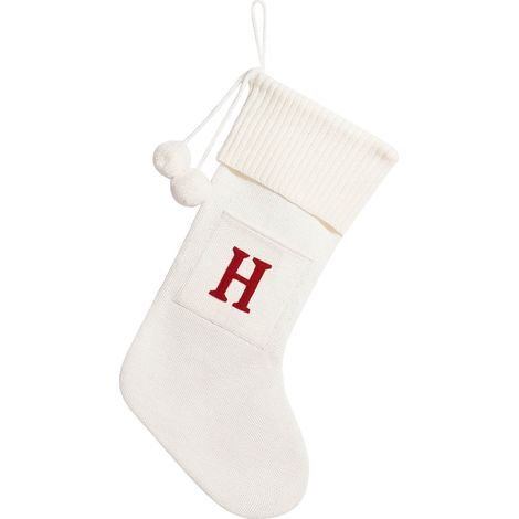 Chaussette De Noël - Tricotée En Acrylique - Lettre Brodée - 27 x 42 cm - Pour Décoration Festive Et Cadeaux - 1 Pièce (1/5)