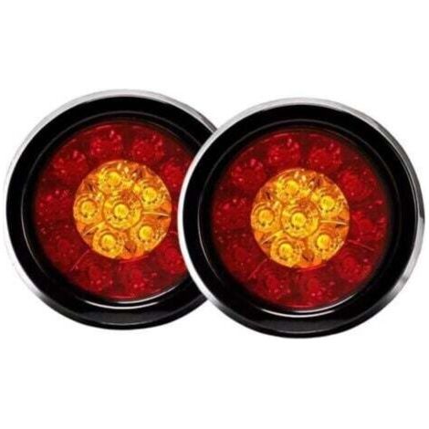 FENOPLASTICAUn ensemble de deux feux de freinage arrière ronds à 16 LED avec œillets en caoutchouc noir, adaptés aux voitures, camions et remorques. (1/4)