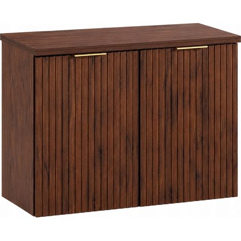 Ensemble de meubles bas FLOW noyer foncé 80 cm avec plan et panier à linge (1/5)