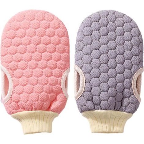 Gant Exfoliant - Motif Nid D Abeille - Pour Corps Et Visage - 2 Pièces (1/4)