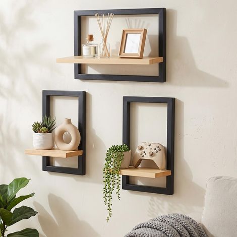 Lot de 3 étagères murales flottantes pour Mur, étagères suspendues pour Rangement Mural, étagère Murale carrée, étagères murales pour Salle de Bain, Salon, Marron (1/5)