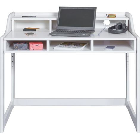 Bureau pour Enfant - Hauteur réglable - Évolutif - Ergonomique - Chambre d'adolescent - 6 Compartiments - Grand Espace de Rangement - Blanc - Bois de pin Massif - Apprentissage des Enfants (1/5)