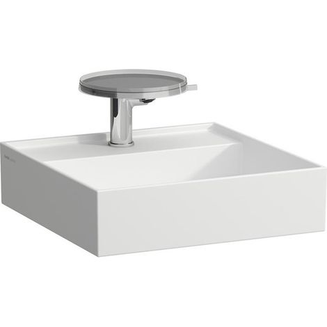 Lave-mains KARTELL 460 x 460 mm sans trop-plein, 2 trous pour robinetterie, blanc mat LAUFEN