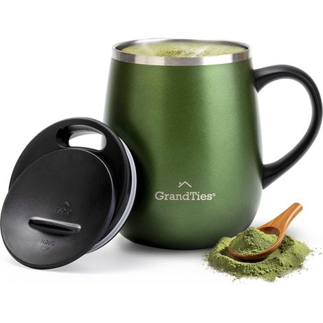 Tasse à café isotherme avec poignée – Couvercle coulissant anti-éclaboussures – Tasse isotherme de 473,6 g avec double paroi sous vide en acier inoxydable pour garder les boissons chaudes (1/5)