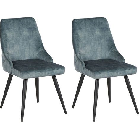 Chaises velours bleu pétrole pieds fer dossier capitonné Casita Lot de 2 (1/2)