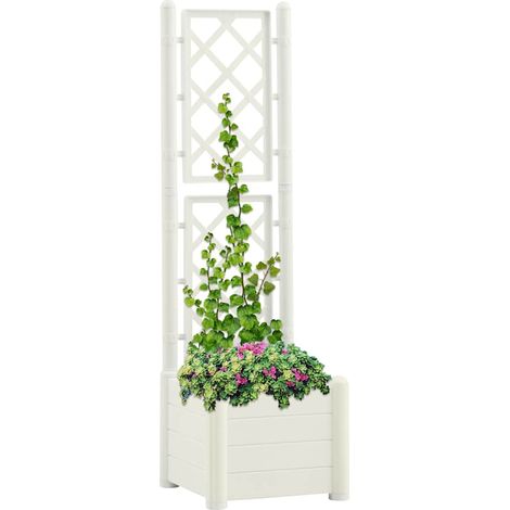 Jardinière de jardin - Balconnière à fleurs avec treillis 43x43x142 cm PP Blanc BV706099 - BonneVie (1/5)