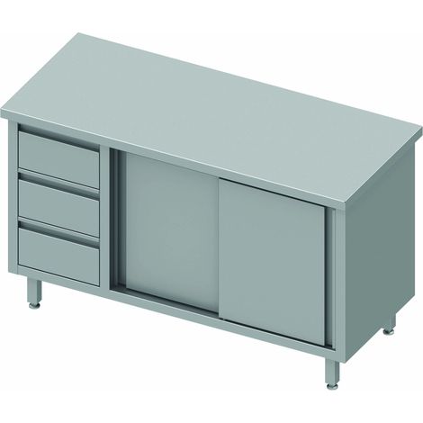 Meuble Bas Cuisine Inox - Porte Coulissante & 3 Tiroirs - Gamme 700 - Stalgast