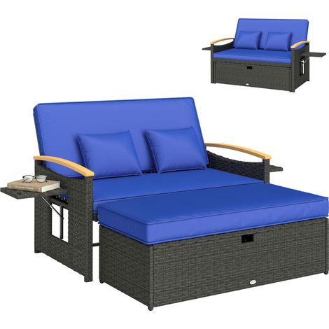 Outsunny Double Garden Rattan Daybed with Storage Ottoman, Brown (1/5)