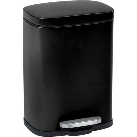 Poubelle à pédale design Leno avec frein de chute "easy close", petite poubelle salle de bain capacité 5L, Acier Inox, 21,5x19x29,5 cm, noir