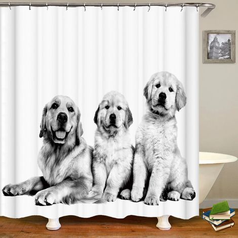 Rideau de douche amusant avec crochets, imperméable, décoratif, motif chat et chien 3D, 240 x 180 cm, rideau de douche créatif et personnalisé