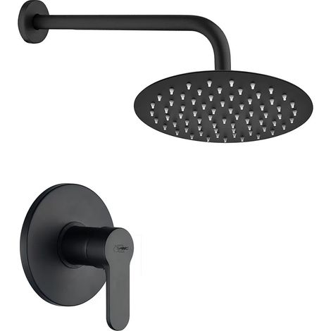 Set doccia incasso Paco nero opaco con braccio e soffione tondo 25 cm (1/5)