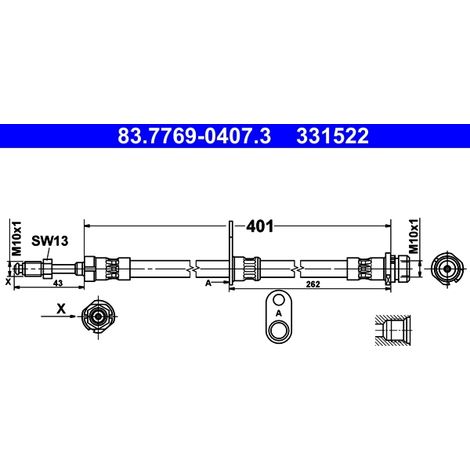Flexible de frein ATE 83.7769-0407.3 FORD 1808669 DV61-2C339-AA