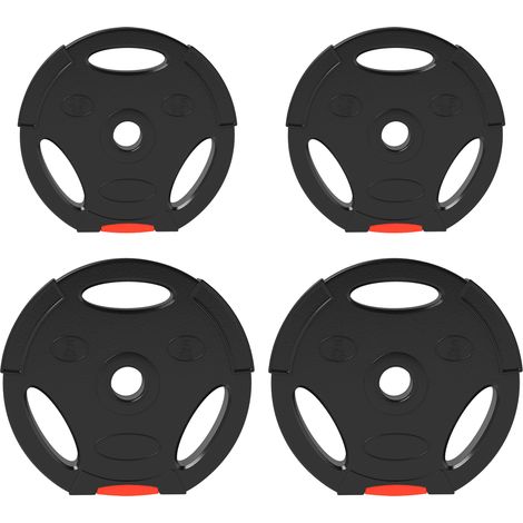 Lot de 4 poids d'haltères, 2 x 2,5 kg/5kg poids, ensemble de disques d'haltères, disques de poids pour barre d'haltère de 2,5 cm, perçage Ø 25/30 mm, Noir