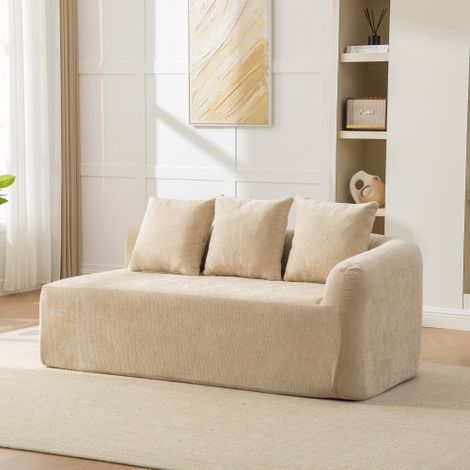 Canapé modulaire à compression en tissu chenille, garni de mousse haute résilience 30D. Facile à déplacer et doté d'une base antidérapante — idéal pour les salons et autres espaces. Kaki clair. (1/5)