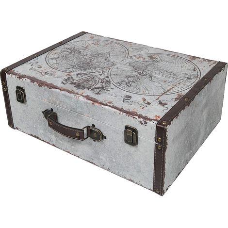 HMF VKO101 Holzkoffer im Vintage-Design, Weltkarte, 44 x 32 x 16 cm (1/5)
