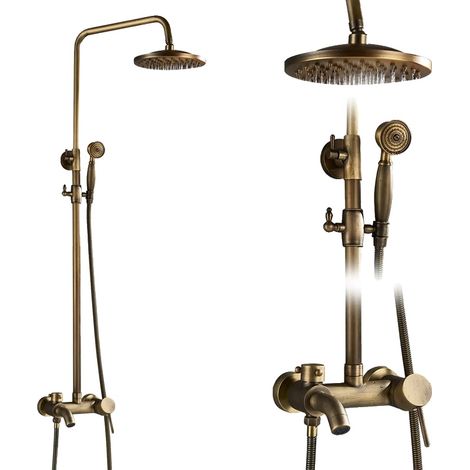 Kit doccia in ottone anticato, design a doppia maniglia, funzionalità di altezza regolabile, ottone anticato B (1/2)