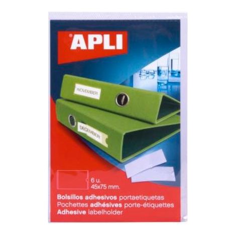 PACK 6 BOLSILLOS ETIQ. APLI ADH. TRANSP. 46X75MM