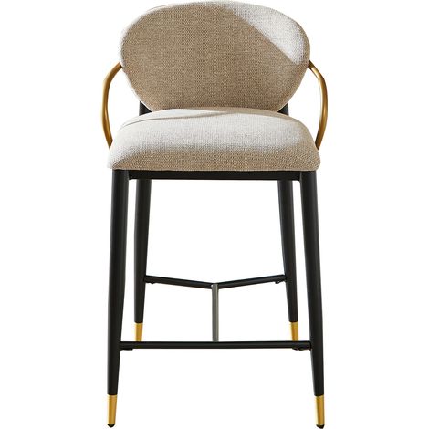 Lote de 2 Taburetes de Bar con Respaldo y Reposapiés, Patas Regulables, para Isla de Cocina, Tela, Negro Oro Marrón Claro (1/5)