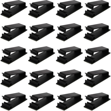 Lot de 20 Clips Adhésifs pour Câble en Nylon Auto-adhésifs sans Perçage Organisateur de Câbles pour Bureau et École Noir Pratique (1/5)