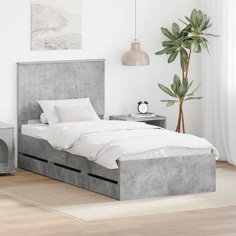 Estructura de cama Gris Concreto 90 x 190 cm Madera Ingenieril