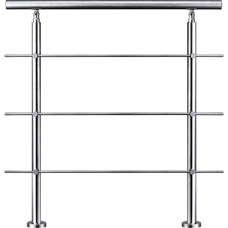 Garde-corps 80cm argenté, 1 main courante, 3 traverses, inox 201, intérieur et extérieur, design moderne - kit complet