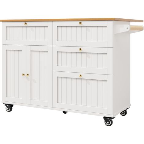 Îlot de cuisine blanc en MDF et métal 133 x 37,3 x 88 cm avec rangement (1/5)