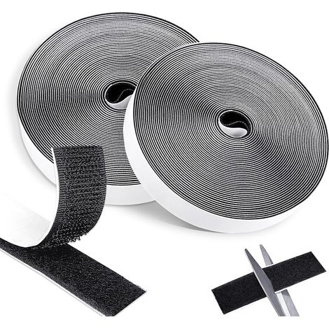 (10m x 20mm Scratch Autocollant Double Face, Noir Extra Forte Adhésif Hook Loop Bande Agrippantes, Idéal pour Cadre, Fenêtre et Bricolage (1/5)