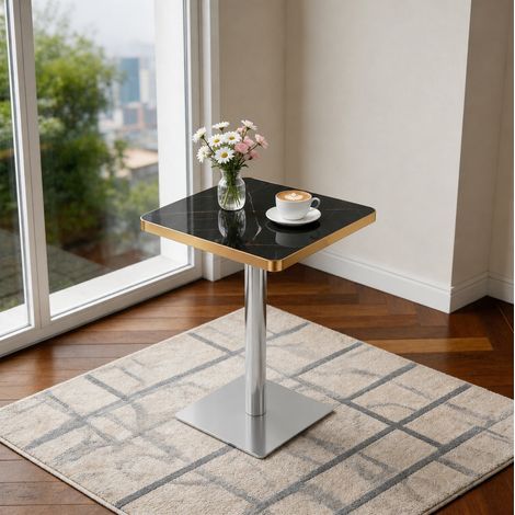 Tavolo da pranzo quadrato 60 x 60 cm effetto marmo con struttura in metallo (1/5)