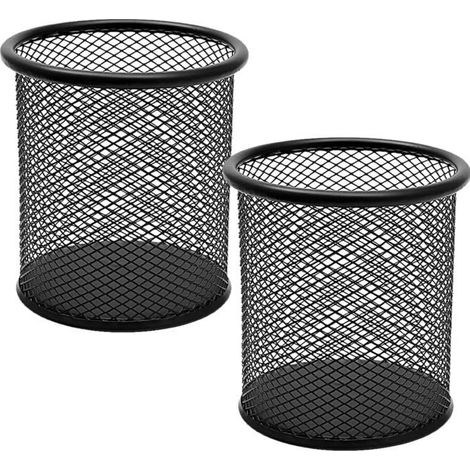 Ecleanfy - 2 pots à crayons en métal mesh multifonction. Design rond et élégant pour organisation bureau et maison. Couleur noir sobre. (1/5)