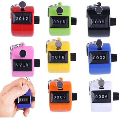 (Jaune Blanc Vert Rose Noir Bleu Rouge Orange)8 pièces Nombre Compteur À Main Compteur Compteur À 4 Chiffres Mécanique Clicker Compteur Assorti Couleur Compteur Tour Lap/Sport/Entraîneur/École/Golf (1/5)