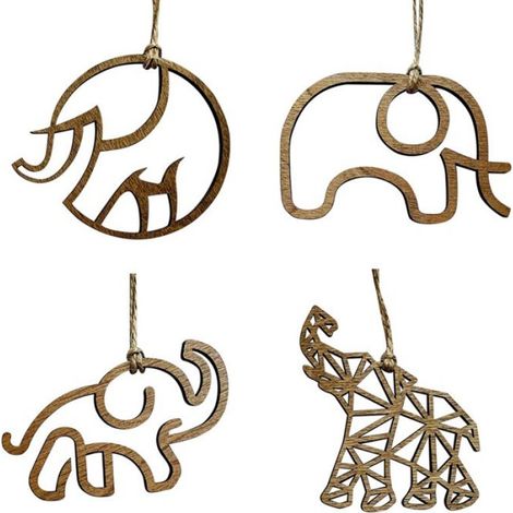 Pendentif Éléphant - Bois Naturel - Décoration Maison Jardin Fête Noël - 4 Pièces (1/5)