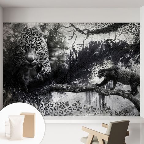 Papier peint décoratif avec colle pour salon, chambre à coucher et bureau – Design moderne et facile à poser Abstraction léopard 152x104 cm (1/5)