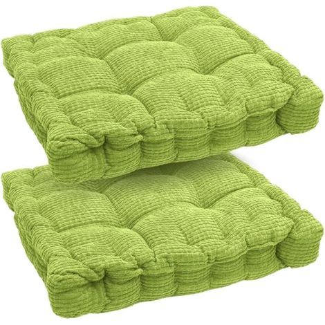 Lot de 2 coussins de chaise - 40 x 40 cm - Pour l'extérieur - Épais - Pour banc et chaise de jardin - Vert (1/5)