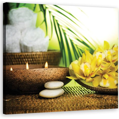 Tableau sur toile Bougie Fleur Bambou 40x40 (1/5)