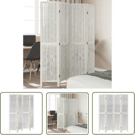 The Living Store 4-tlg. Raumteiler Weiß Massivholz Paulownia - Raumteiler - Holzparavent - Weidenzweige - Paulowniaholz - Zimmerteiler (1/5)
