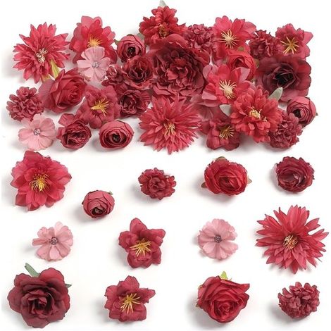 21 fiori artificiali nei toni del rosa e del rosso, accessori per capelli floreali fatti a mano, decorazioni per ombrelli, decorazioni floreali artificiali per matrimoni e hotel, molti (1/5)