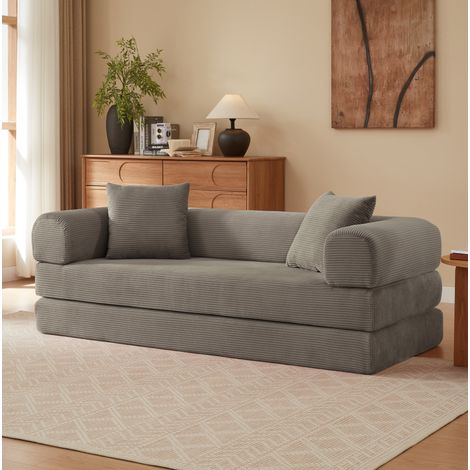 Canapé-lit convertible 195x89x59 cm taupe, en mousse et velours, sans montage MEUBLIV (1/5)