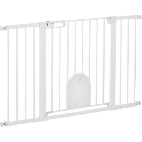 Porta blindata/porta di sicurezza per scale, 75-131 cm, installazione a clip, materiale in metallo e ABS, bianca, altezza 76 cm, per la sicurezza domestica. Installazione in loco. (1/5)
