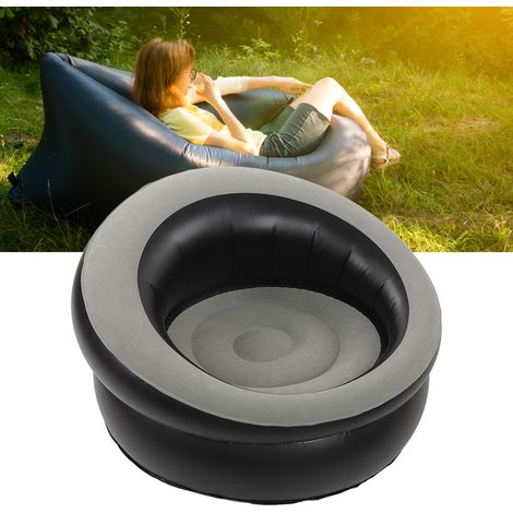 Canapé pouf gonflable floqué, style simple, convient au salon, à la chambre, à la salle de lecture, au bureau, au balcon, aux voyages en plein air, etc., gris. (1/5)
