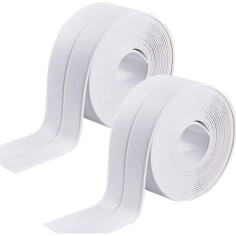 Joint Silicone Blanc Salle de Bain,2 PCS Bande Etancheite Autocollante Scellant Etanche à la Moisissure Ruban d'étanchéité de Bain pour Cuisine Toilette mur Coin Baignoire Blanc (1/4)