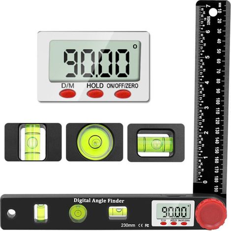 Règle D'angle Numérique Rapporteur Règle Niveau À Bulle Goniomètre Numérique 230mm Jauges D'angle À 360 ° Avec Bulle De Niveau De Cercle Vertical Horizontal, Écran Lcd, Double Échelle Règle