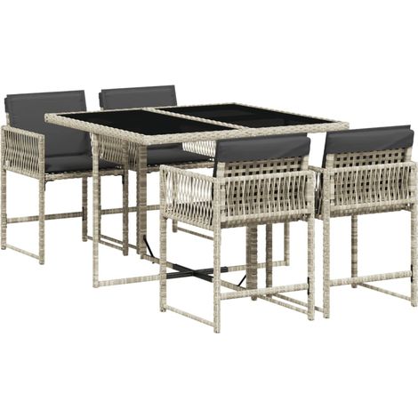 Ensemble à manger de jardin et coussins 5 pcs，Salon de jardin gris clair rotin CFW34203 (1/5)