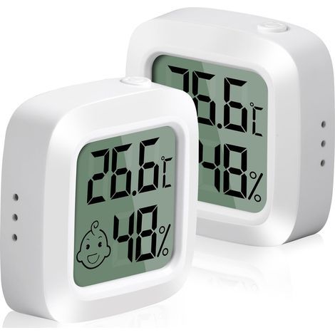 Set di 2 termometri/igrometri digitali di alta precisione per interni, compatti e con indicatore di comfort - Ideali per ufficio, cameretta bambini e spogliatoio. (1/5)