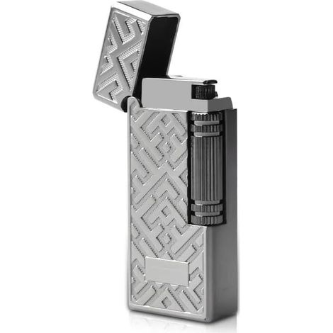 Briquet en métal Leikurvo avec roue latérale, briquet tempête rechargeable avec finition mate, briquet à jet de gaz, (sans butane) briquet à rabat pour le plein air, le camping, cadeau (argent) (1/5)