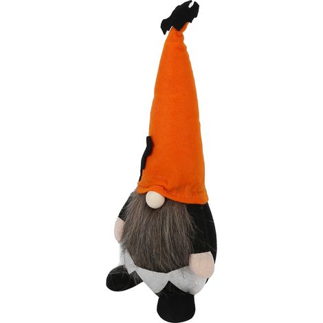 Dekorative, gesichtslose Halloween-Plüschpuppe für Esstisch, Sofa, Regal oder Bett. Mit orangefarbenem Hut. (1/5)