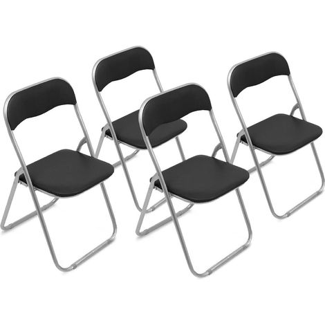 Dmora - Set di 4 sedie pieghevoli Antenore, Poltrona salvaspazio, Sedia per ospiti, Seduta per riunioni in simil ecopelle, 43x47h80 cm, Nero
